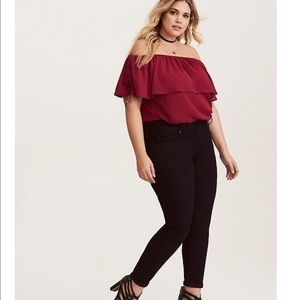 GEORGETTE LACE UP OFF SHOULDER TOP